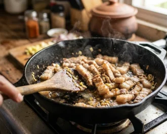 Bicol Express - Browning the Pork Strips