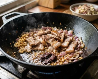 Ginisang Puso ng Saging - Searing the Savory Aromatics