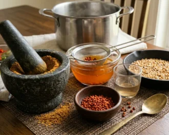 Prepare the Annatto Water and Toasted Rice Powder