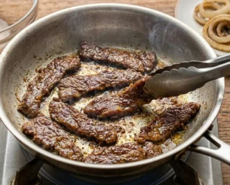 Sear the Beef Slices - Bistek Tagalog Recipe